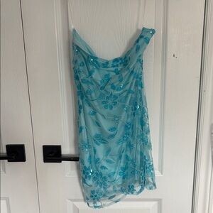 Peppermayo Aqua Sequin Floral Mini Dress